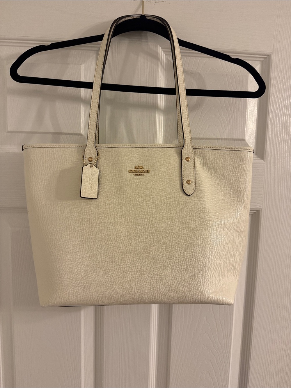 Coach Cream Leather Tote with Gold-Tone Logo